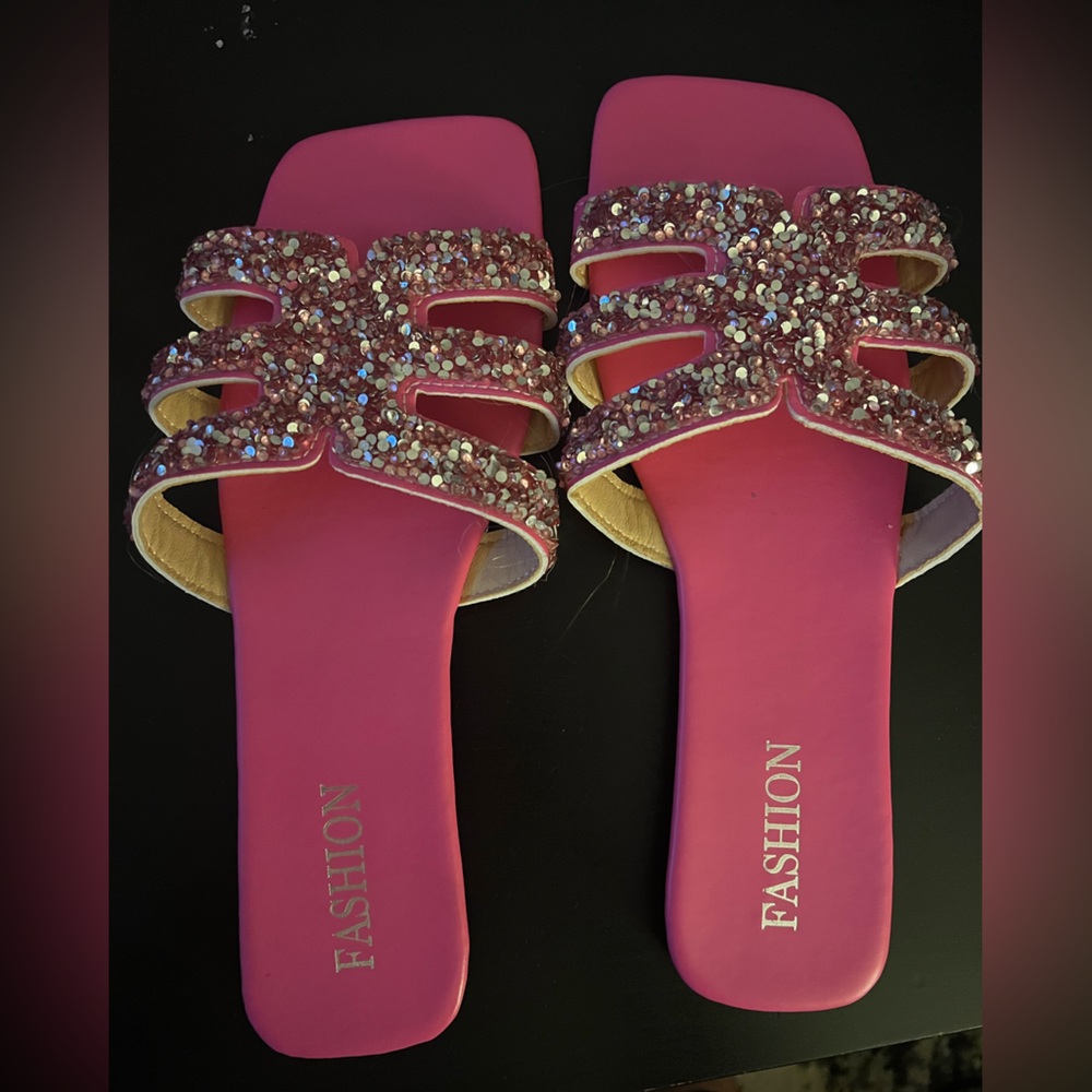 Fashion Bug Pink Sandals Rhinestone Embellished